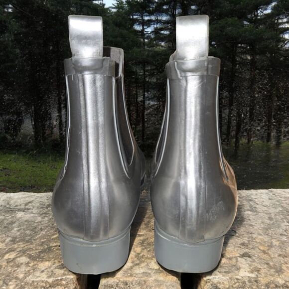GAP Silver Metallic Rain Booties Ankle Boots Women's 10 Waders Waterproof Shoes - Picture 4 of 12